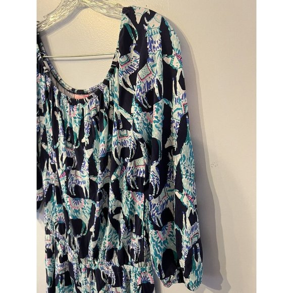 LILY PULITZER Lama Printed Shorts Romper Sz Small Clean Cute 3/4 Sleeve - Picture 5 of 11
